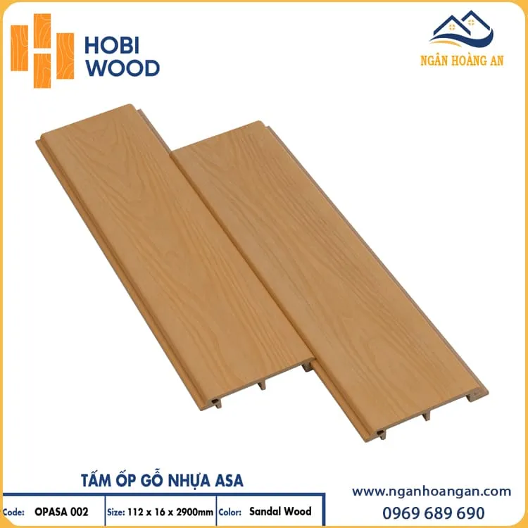 Tấm Ốp Gỗ Nhựa Ngoài Phủ ASA Hobiwood OPASA 002 Sandal Wood Tấm Ốp Gỗ Nhựa Ngoài Phủ ASA Hobiwood OPASA 002 Sandal Wood